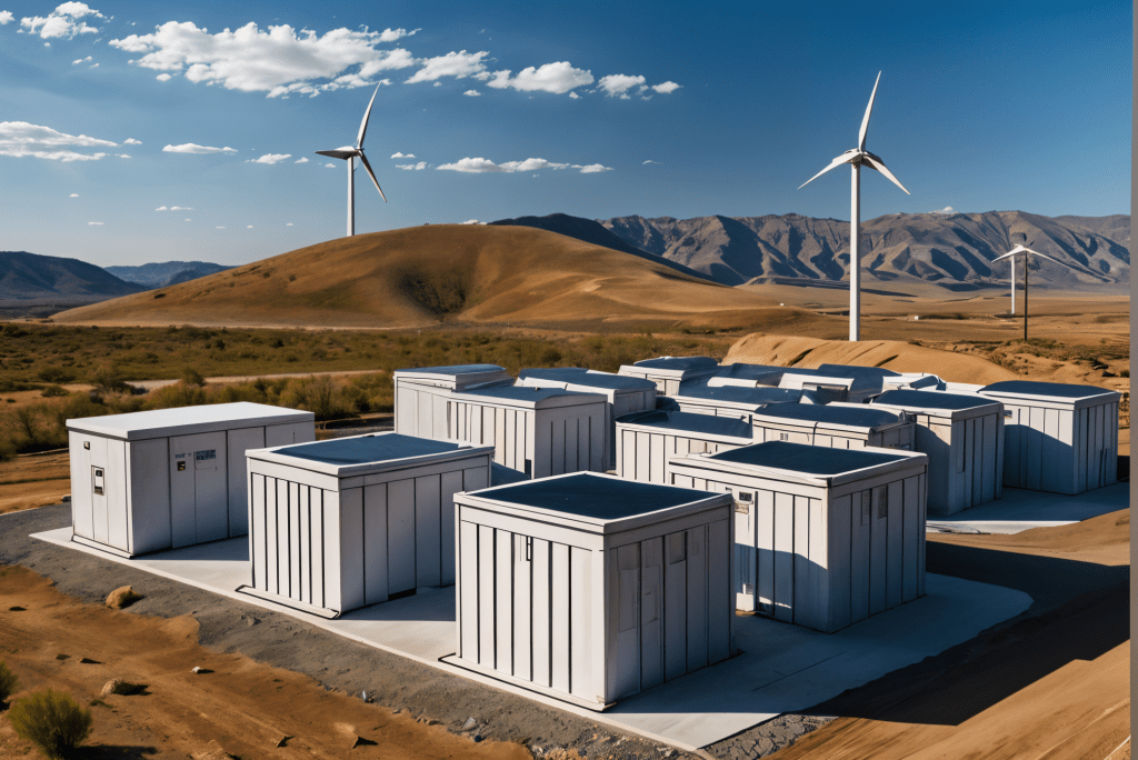 Energy storage facility with windmills

